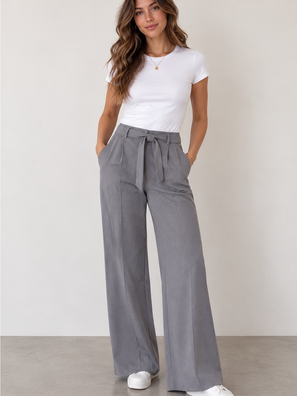 Lee Flex Motion Grey Wide Leg Tie Waist Trousers Approx Size L